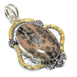 Natural Honey Dendritic Gemstone 925 Sterling Silver Two Tone Pendant 2.29 b4y50
