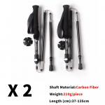 Trekingo lazdelės 2 vnt. anglies pluo&scaron;to sulankstomos teleskopinės lazdos lengvos vaik&scaron;čiojimo žygiavimo lazdelės laipiojimo lazda juoda