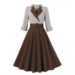 GMXIA Hepburn stiliaus apatinio kirpimo juoda juosmens juosmens septynių ta&scaron;kų rankovėmis vintažinė eleganti&scaron;ka sūpynės moteri&scaron;ka suknelė, medvilnė XL tamsiai ruda spalva
