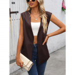 PU liemenės paltas Solid Camisole Moteri&scaron;kos dirbtinės odos liemenės Vasaros mados tendencijos berankovių megztinių liemenių vir&scaron;us XL kava