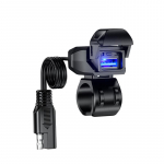 Motociklo USB įkroviklis SAE į USB adapterį, atsparus vandeniui, automati&scaron;kai įjungiamas / i&scaron;jungiamas jungiklis, DC 9V-24V USB C motociklo įkroviklis USB juoda