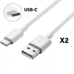 [Suderinamas su Samsung Galaxy A3-A5-2017-A8-A9-2018] 2 vnt. USB-C tipo kabeliai Baltas įkroviklis Micro USB jungtis 1 metras [Phonillico&reg;]
