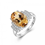 Eleganti&scaron;kas 925 svarų sterlingų sidabro žiedas su natūraliu citrinu 6,05 ct, ovalus 10x14 mm, tikras brangakmenis, prabangus papuo&scaron;alas, vieno akmens žiedas moters Valentino dienos dovanai US RING SIZE:6# balta