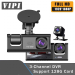 3 kameros objektyvo automobilinis DVR 3 kanalų Dash Cam HD 1080P Dash Camera Dviejų objektyvų Dashcam vaizdo įra&scaron;ymo įrenginys Black Box 24h parkavimo stebėjimas 2 - front+interior