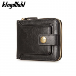 Vintažinis vyri&scaron;kas pu odinis maža piniginė trumpa horizontali užtrauktuku sagtimi monetų ki&scaron;enė triguba kortelių dėklas Piniginė juoda