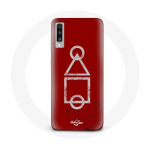 Coque pour Samsung Galaxy A70 Squid Game logo symboles cercle carre triangle Fond Rouge