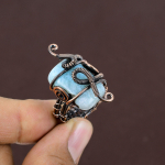 Natural Larimar Gemstone Handmade Copper Wire Wrap Gift Ring Size 8 p8h36