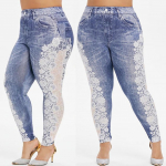 Moteri&scaron;kos plius dydžio imitacinės kauboji&scaron;kos spaudos elastinės juosmens laisvalaikio antblauzdžiai XXL mėlyna