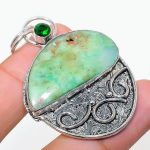 Chrysoprase, Diopside 925 Sterling Silver Jewelry Pendant 2.21 l2d82