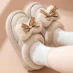 &Scaron;iltos Pūkuotos Kaspinėliai Mielos Medvilninės &Scaron;lepetės Moterims Žiemos Komfortas Mink&scaron;tas Padas Namų Batai Moterims Lengvos Neslystančios Kambarinės &Scaron;lepetės 36-37 juoda