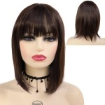 Trumpas Bob perukas Sintetinis &scaron;ilkinių tiesių plaukų perukas su kirpčiukais baltoms moterims Cosplay Lolita Natural gražiai atrodantis rožinis perukas 1 PC