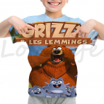 Vasaros vaiki&scaron;ki Grizzy ir lemingai mar&scaron;kinėliai Vaikų animaciniai 3D mar&scaron;kinėliai Camiseta Berniukų Mergaičių Paauglių Kūdikių mar&scaron;kinėliai 130CM