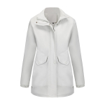 Moteri&scaron;ki parkos paltai su gobtuvu i&scaron; dirbtinio kailio, su vilnoniu pamu&scaron;alu, užsegami užtrauktuku, &scaron;iltos medvilninės striukės, vidutinio ilgio, pūsti vir&scaron;utiniai drabužiai, žieminiai drabužiai M pilkai balta spalva