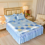 Ledinio &scaron;ilko nėrinių lovos sijonas ir vėsus kilimėlio rinkinys - Kvėpuojantis rotango dizainas 1.8*2.0m with Bedskirt + 2 Pillowcases