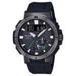 Casio Pro Trek PRW-70Y-1JF &ndash; Saulės energija maitinamas radijo bangomis valdomas žygio laikrodis su trigubu jutikliu juoda