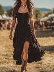 Bohemi&scaron;ka netaisyklinga su klostėmis suknelė - Atostogų muzikos festivalio stilius Large juoda