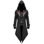 S-5XL Vyrams Nauja mada Devil Fashion Vyri&scaron;ka gotikos stiliaus striukė su gobtuvu Raudona juoda Diesel Punk Assassin Creed Cosplay kostiumo kardiganų paltai vyrams 2XL black