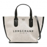 Longchamp Essential Logo Spaudinys Spaudžiamas Užsegimas Medvilninis Drobės Pirkinių Krep&scaron;ys Moteri&scaron;ki Pirkinių Krep&scaron;iai Smėlio Spalvos Juodas 10259HSG037 Basic Set (Bag)