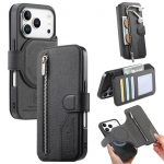 2 viename nuimamas magnetinis užtrauktukas su kortelių lizdais piniginė odinis dėklas iPhone 17 Pro Max 16 Plus 15 14 13 12 apverčiama rankinė ki&scaron;enė dangtelis iPhone 13 Pro juoda