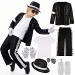 Koplytuvės apranga pasirodymui, vakarėliui, Michael Jackson, įžymybės gimtadieniui, Helovynui, Billie Jean Kids140-150cm&Michael Jackson juoda