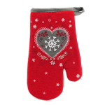 Les Tr&eacute;sors De Lily [A1110] - Gant de cuisine 'Chalet' rouge taupe (flocon d'amour) - 28x14 cm raudona