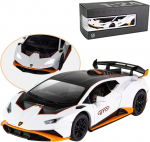 1:24 mastelio lydinio liejamas automobilio modelis, skirtas Lambo Huracan STO 2021, traukimo atgal transporto priemonių modelių automobilių žaislas su &scaron;viesa ir garsu, skirtas vaikams, suaugusiems 1/24-21x8.5x5.5cm balta/oranžinė