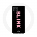 Coque pour Samsung Galaxy A12 Blink Fandom Blackpink Logo Rose Fond Noir