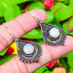 Natural Rainbow Moonstone Gemstone 925 Sterling Silver Earring 2.13 p4k49