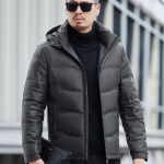 Natūralios odos pūkinė striukė vidutinio amžiaus vyrams, su baltojoje anties pūkais, i&scaron; natūralios odos, avikailio, pūkinė, atlapais, &scaron;ilta, tėčio striukė XL