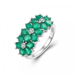 Gėlės dizaino S925 sidabro žiedas su natūraliu žaliu agatu moterims, subtilus ir prabangus, tinkamas dovanoti ir pasimatymams. US RING SIZE:8# žalia