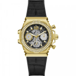 GUESS Fusion Juodas Auksas Silikoninis Moteri&scaron;kas Kvarcinis Laikrodis GW0553L4 juoda