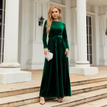 Didelio dydžio rudens ir žiemos moteri&scaron;ka suknelė Eleganti&scaron;ko temperamento įžymybių stiliaus ilga suknelė Auksinio aksomo grynos spalvos auk&scaron;čiausios kokybės jausmingos suknelės L žalia