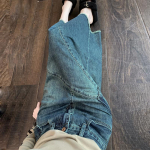 Pavasario ir vasaros moteri&scaron;kas džinsinis sijonas Atviras džinsinis sijonas iki pusės kūno su auk&scaron;tu juosmeniu, plonu mėsa Kriau&scaron;ės formos korpusas su ilgu A formos sijonu