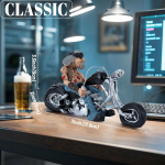 Juokinga dervos figūrėlė baikeriui, motociklininko namų dekoras, statulėlė, retro lentynos ornamentas, stalo dekoracija vyrams