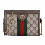 Gucci Ophidia Vintažinis Gėlėtas Logotipas Dryžuota Juosta Grandinėlės Rankinė Vokelio Formos Rankinė Sankabos Rankinė Drobės Derinys Oda Messenger Bag Mini Moteri&scaron;kas Ebono/Rudos Spalvos Basic+Dust Bag juodmedis/ruda