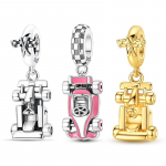 Originalūs 925 svarų sterlingų sidabro pakabukai Auksinė Formulės lenktyninė ma&scaron;ina Rožinis kartingas Pakabukas Tinka originaliai apyrankei Moterims PASIDARYK pats papuo&scaron;alai Dovana Set 4 beige