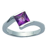 Bague Argent 'C&acirc;lin' Am&eacute;thyste argent&eacute; (rhodi&eacute;) - 9 mm
