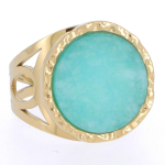 Les Tr&eacute;sors De Lily [R4395] - Bague cr&eacute;ateur acier 'Cl&eacute;opatra' vert dor&eacute; (amazonite) - 18 mm