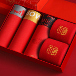 MiiOW 5vnt Bokserinių kojinių rinkinys Ekologi&scaron;kos medvilnės vyri&scaron;kos apatinės kelnaitės Boxer lagaminai Orui pralaidžios vyri&scaron;kos kelnaitės Bokserinės apatinės kelnės Naujųjų metų raudona L