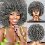 LISI HAIR Afro Kinky garbanoti perukai su kirpčiukais Sintetiniai perukai natūraliems plaukams Sidabrinis pilkas perukas Cosplay kar&scaron;čiui atsparus pluo&scaron;tinis pūkuotas perukas 25CM