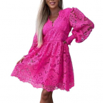 Moteri&scaron;ka rudens suknelė, nėriniai, tu&scaron;čiaviduriai A formos, laisvi apvadu V kaklu ilgomis rankovėmis vienspalviai mink&scaron;ti dvigubi sluoksniai, elastinga moteri&scaron;ka suknelė iki kelių XL rožinė raudona spalva