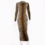 Madinga ilgomis rankovėmis &bdquo;Tiger Print&ldquo; Seksuali suknelė &bdquo;Moteri&scaron;ka vakarinė eleganti&scaron;ka leopardinė suknelė su pie&scaron;tuku vakarėliui klubo plonos midi suknelės Vestido 30578&ldquo; S oriono spalva