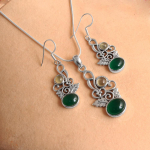 Green Onyx Prehnite karoliai auskarų rinkinys, solidus 925 sterlingų sidabras, moteri&scaron;ki papuo&scaron;alai žalia
