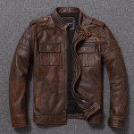 &bdquo;Cool Man Motor Rider&ldquo; 100 % odinė striukė, vyri&scaron;kas senovinis odinis paltas. Slim Fit tikros karvės odos drabužių medžioklė M 165cm 60kgs ruda