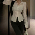 Moteri&scaron;ki kietieji mar&scaron;kiniai ilgomis rankovėmis Korėjos Sexy Slim Fit Liemens Apkabina trumpi mar&scaron;kiniai Palaidinė Moteri&scaron;ki Eleganti&scaron;ki biuro drabužiai XS