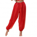 Moteri&scaron;kos pasirodymo kelnės Elastinės auk&scaron;tu juosmeniu Vienspalvės Bloomers Sequined Decor Liaudies &scaron;okių suaugusiųjų pilvo &scaron;okių kostiuminės kelnės rožinė raudona spalva