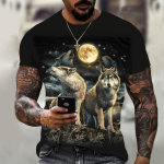 &bdquo;Animal Wolf&ldquo; mar&scaron;kinėliai vyrams 3D spausdinti vasariniai juodi apvaliu kaklu Laisvi trumpomis rankovėmis Gatvės drabužiai Negabaritiniai mar&scaron;kinėliai Laisvalaikio mar&scaron;kinėliai mar&scaron;kinėliai S