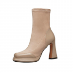 Madingi Vintažiniai Moteri&scaron;ki Ankle Boots Madingi Eleganti&scaron;ki &Scaron;oniniai Užtrauktukai Batai Ruduo Žiema Storesnis Kulnas Moteri&scaron;ki Modernūs Trumpi Batai 35 abrikosas