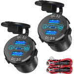 2 vnt. PD QC3.0 automobilinio įkroviklio lizdas 60W 12V 24V USB C i&scaron;vestis Aliuminio metalinis automobilinis lizdas su jutikliniu maitinimo jungikliu motociklui, valčiai juoda