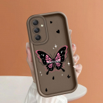 Mink&scaron;tas silikoninis kvadratinių kopėčių spausdinimo ra&scaron;tų telefono korpusas, pilnas dangtis, fotoaparatas, atsparus smūgiams, guminis dėklas, skirtas Samsung Samsung F04 ruda